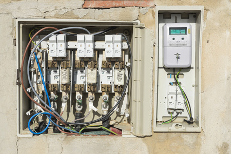 Tarragona, Spain - April 18, 2014: digital light meter equipped with optical output with a junction box のeditorial素材