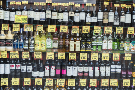 Barcelona, Spain - October 17, 2014: Display window of a liquor store in the old town of Barcelonaのeditorial素材