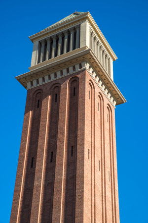 Venetian Tower in Spain Square in Barcelona, Catalonia, Spainの写真素材