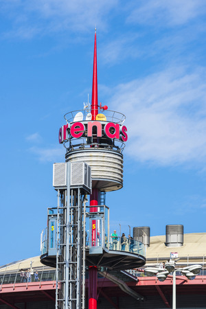Barcelona, Spain - November 7, 2014: Arenas Shopping Center with its spectacular lift in Placa de Espana. The mall opened in 2011, was a bullring until 1977のeditorial素材