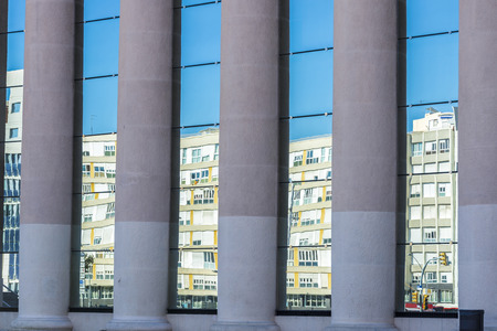 mirrored building in Barcelona, Catalonia, Spainの写真素材