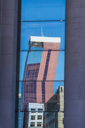 Skyscrapers reflected in Barcelona, Catalonia, Spainの写真素材