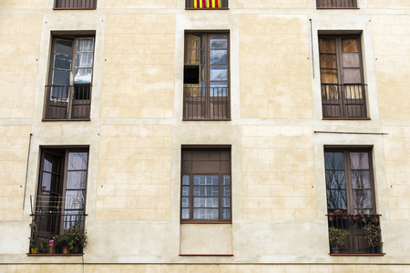 Facade of an apartment building in Barcelona, Catalonia, Spainの写真素材