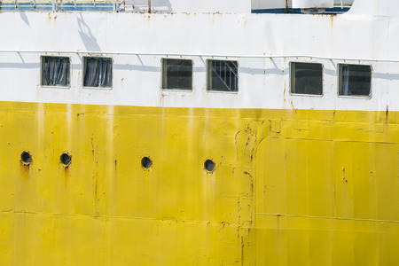 Close-up of the hull of an old boatの写真素材