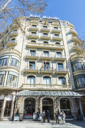Barcelona, Spain - March 27, 2015: Majestic Hotel located on Passeig de Gracia, one of the most expensive streets in Europe. It is one of the most exclusive hotels in the cityのeditorial素材