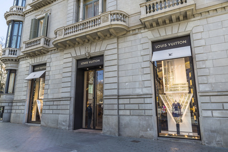 Barcelona, Spain - March 27, 2015: Louis Vuitton shop located on Passeig de Gracia, one of the most expensive streets in Europe.のeditorial素材