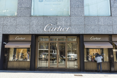 Barcelona, Spain - March 27, 2015: Cartier shop located on Passeig de Gracia, one of the most expensive streets in Europe.のeditorial素材