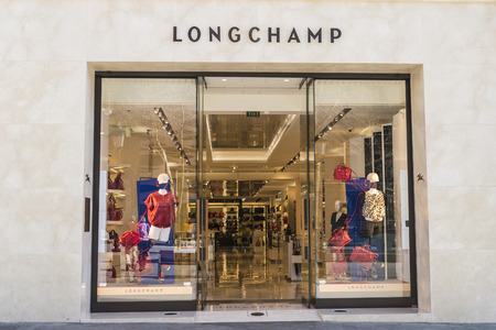 Barcelona, Spain - March 27, 2015: Longchamp shop located on Passeig de Gracia, one of the most expensive streets in Europe.のeditorial素材