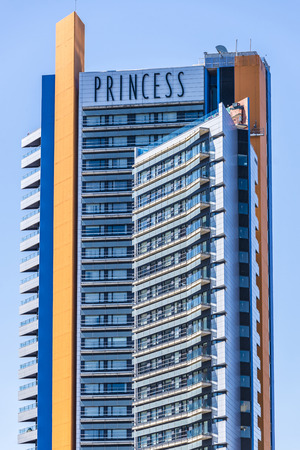 Barcelona, Spain - April 9, 2015: Princess Hotel facade located in Diagonal Mar. This hotel has the highest pool in the cityのeditorial素材