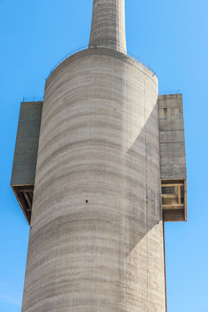 Part of the structure of a chimney of a thermal power plant closed with three chimneys in Barcelona, Catalonia, Spainの写真素材