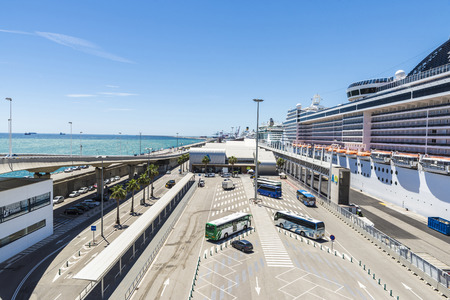 Barcelona, Spain - May 23, 2014: Several cruise ships docked at the cruise terminal in Barcelona, Catalonia, Spainのeditorial素材