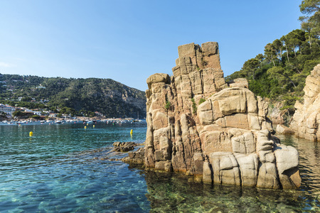Aiguablava beach with its crystal clear water in Costa Brava, Catalonia, Spainの写真素材