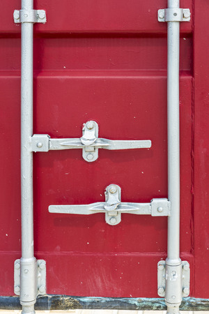 Closeup of a red cargo containerの写真素材