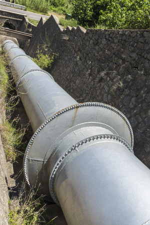 Large water pipes from a dam in Montanejos, Spainの写真素材