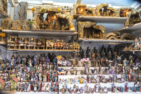 Barcelona, Spain - December 19, 2014: Santa Llucia Fair is a Christmas market items. The most important figure is the birth of baby Jesusのeditorial素材