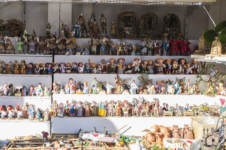 Barcelona, Spain - December 19, 2014: Santa Llucia Fair is a Christmas market items. The most important figure is the birth of baby Jesusのeditorial素材