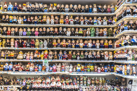 Barcelona, Spain - December 19, 2014: Santa Llucia Fair is a Christmas market items where a significant figure is the Caganer, typical figure Catalan manger. This figure represents someone defecating, now you also put faces of famous people.のeditorial素材