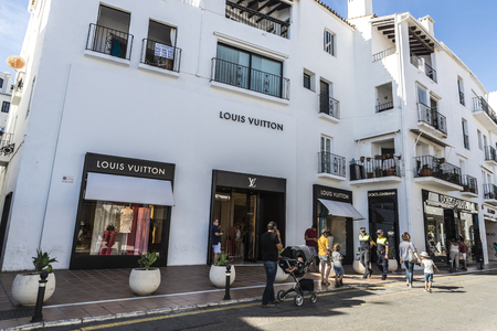 Puerto Banus, Spain - August 15, 2015: Shopping center in Puerto Banus, a marina near Marbella in Costa del Sol, Andalusia.のeditorial素材