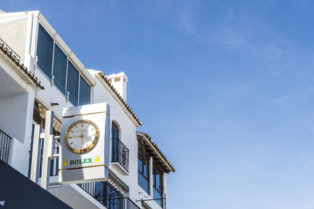Puerto Banus, Spain - August 15, 2015: Rolex ad in Puerto Banus, a marina near Marbella in Costa del...