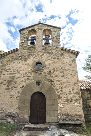 Facade of a Romanesque church in Barcelona, Catalonia, Spainの写真素材