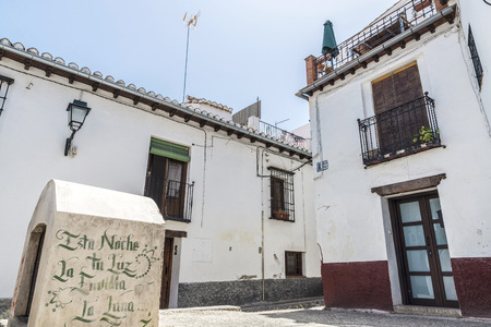 Street historical district of Albaicin, facing the hill of the Alhambra in Granada, Andalusia, Spainの写真素材