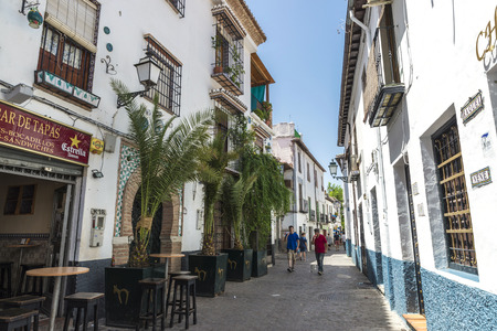 Granada, Spain - August 12, 2015: Street historical district of Albaicin, facing the hill of the Alhambra in Granada, Andalusia, Spainのeditorial素材