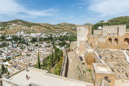 Granada, Spain - August 11, 2015: Fortress and palace of the Alhambra in Granada, Andalusia.のeditorial素材