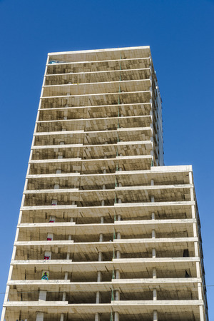 Construction of a skyscraper housing and offices in Barcelona, Catalonia, Spainの写真素材