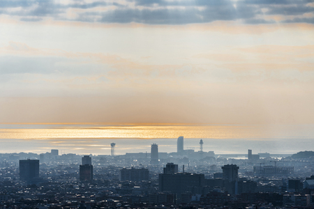 Panoramic views of Barcelona at sunrise, Catalonia, Spainの写真素材