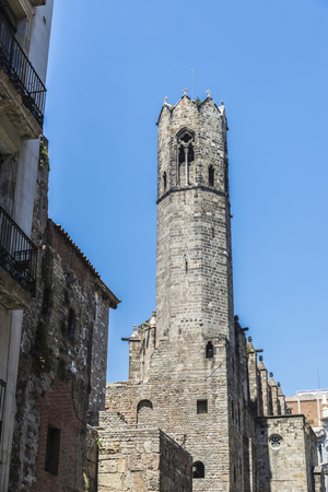 Facade of the Chapel of St. Agatha, in the heart of Barri Gotic (gothic quarter) in Barcelona, Catalonia, Spainの写真素材