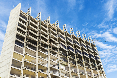 Remodeling of an office skyscraper in a block of flats in Barcelona, Catalonia, Spainの写真素材