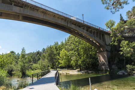 Concrete bridge and pedestrian bridge near Montanejos, Spainの写真素材