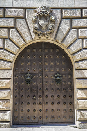 Iron door of a medieval palace in the Gothic Quarter in Barcelona, Catalonia, Spainのeditorial素材