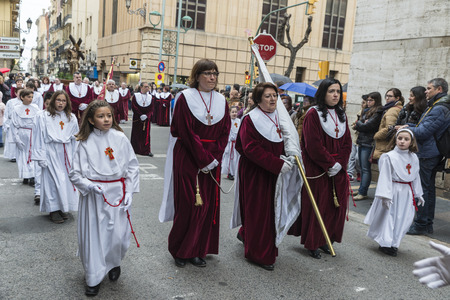 Tarragona, Spain - March 25, 2016: Easter Week, Holy Week or Semana Santa, Nazarene processions, bands of music, religious celebrations of international interest.のeditorial素材