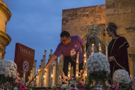 Tarragona, Spain - March 25, 2016: Easter Week, Holy Week or Semana Santa, Nazarene processions, bands of music, religious celebrations of international interest.のeditorial素材
