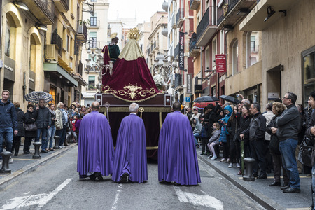 Tarragona, Spain - March 25, 2016: Easter Week, Holy Week or Semana Santa, Nazarene processions, bands of music, religious celebrations of international interest.のeditorial素材