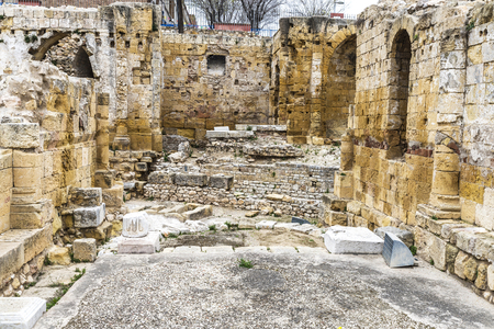 Walls and ruins of the Roman amphitheater in Tarragona, Catalonia, Spainの写真素材