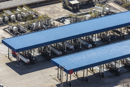 Gas station for road tankers at the port of Barcelona, Catalonia, Spainのeditorial素材