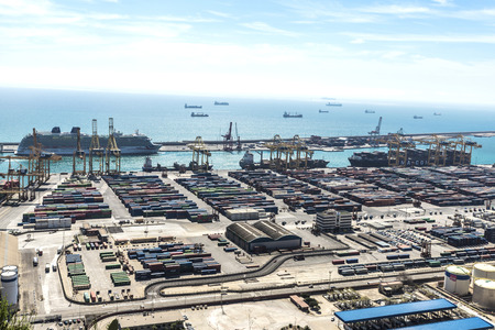 Barcelona, Spain - April 15, 2016: View of the loading dock of goods at the port of Barcelonaのeditorial素材