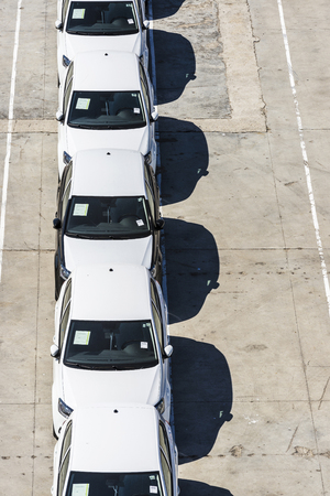New cars ready for shipment at the port of Barcelona, Catalonia, Spainのeditorial素材
