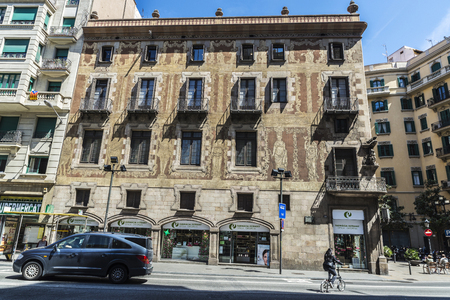 Barcelona, Spain - April 19, 2016: Velers house, built in the eighteenth century with sgraffito on the facade in the old town of Barcelona, Catalonia, Spainのeditorial素材