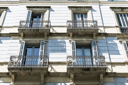 Facade of classic residential building in Barcelona, Catalonia, Spainの写真素材