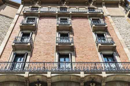 Facade of classic residential building in Barcelona, Catalonia, Spainの写真素材