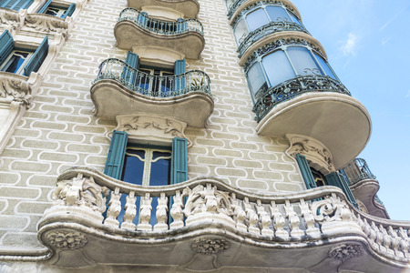 Facade of residential building of Modernism style in Barcelona, Catalonia, Spainの写真素材
