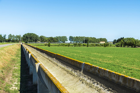 High irrigation channel made of cement in Girona, Spainの写真素材