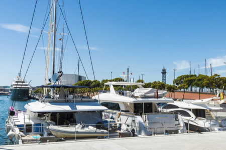 Barcelona, Spain - June 21, 2016: Yachts and sailboats moored in the marina called Port Vell of Barcelona, Catalonia, Spainのeditorial素材