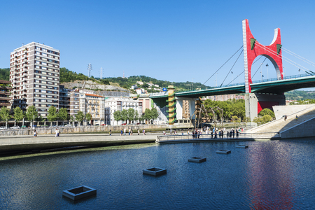 Bilbao, Spain - August 13, 2016: La Salve bridge designed by Juan Batanero on the Nervion Riverのeditorial素材