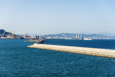 Skyline of Barcelona with harbor in the foreground in Catalonia, Spainの写真素材