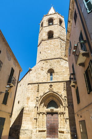 Facade of San Francesco church in the old town of Alghero, Sardinia, Italyの写真素材