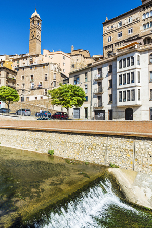 Tarazona de Aragon, Spain - August 6, 2016: View of the old town and the Queiles river passing by Tarazona de Aragon, Saragossa, Spainのeditorial素材